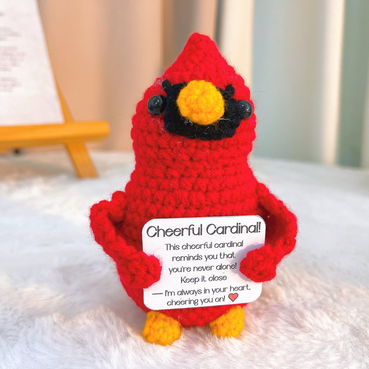 Handmade Crochet Cardinal Bird with Customizable Card, Gift for Loss of Loved One, Sympathy, Memorial, Cheerful, Remembrance Decor, Bird Lover