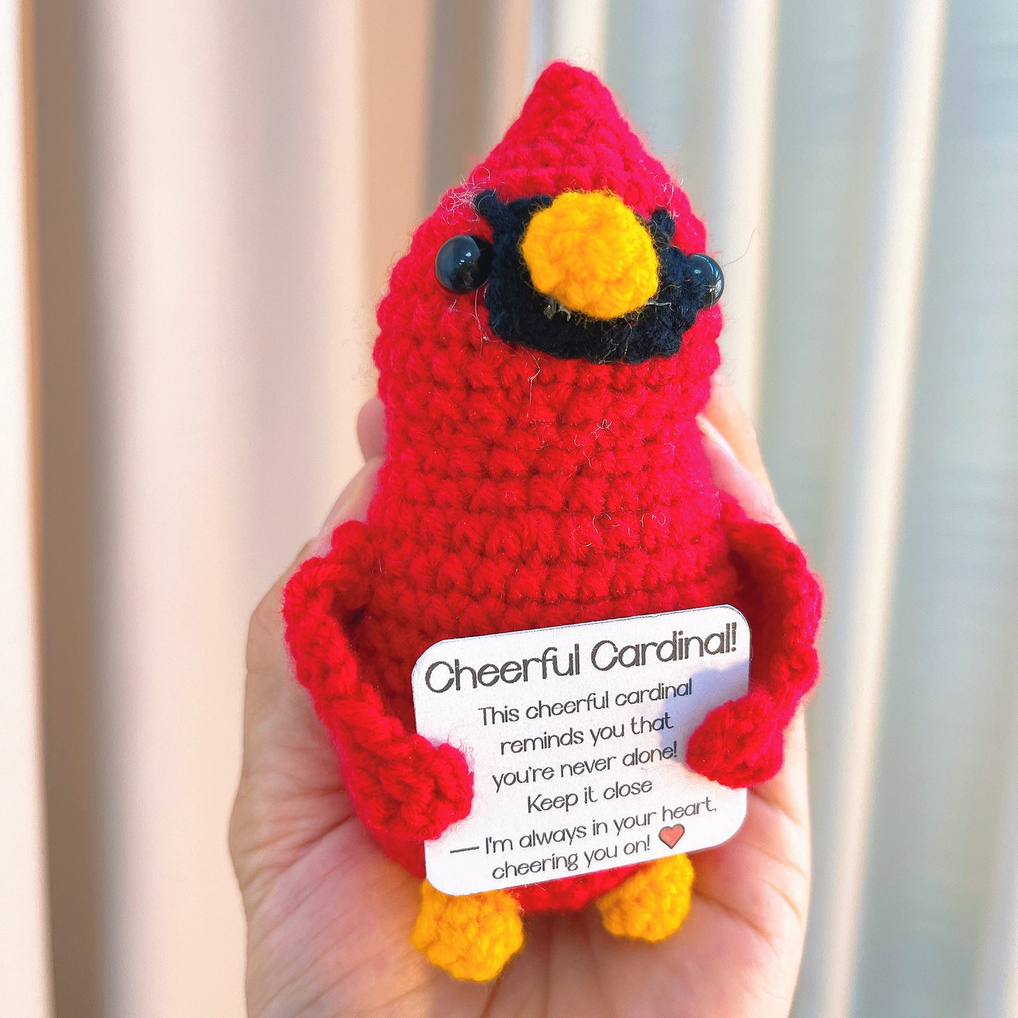 Handmade Crochet Cardinal Bird with Customizable Card, Gift for Loss of Loved One, Sympathy, Memorial, Cheerful, Remembrance Decor, Bird Lover