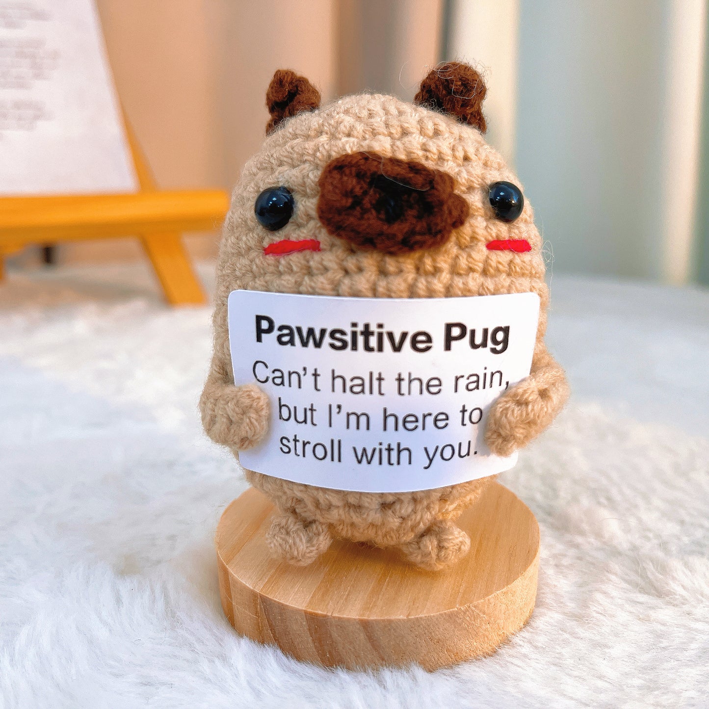 Crochet Pug Dog with Customizable Card, Handmade Gift, Positive Gift for Dog Lovers, Pet Loss Gift