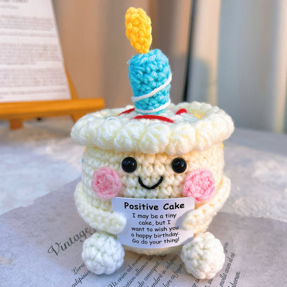 Crochet Birthday Cake with Customizable Card, Positive Cake Motivational Gift for Friends, Coworkers, Office, Happy Birthday, Encouragement - The Bloom Crafter
