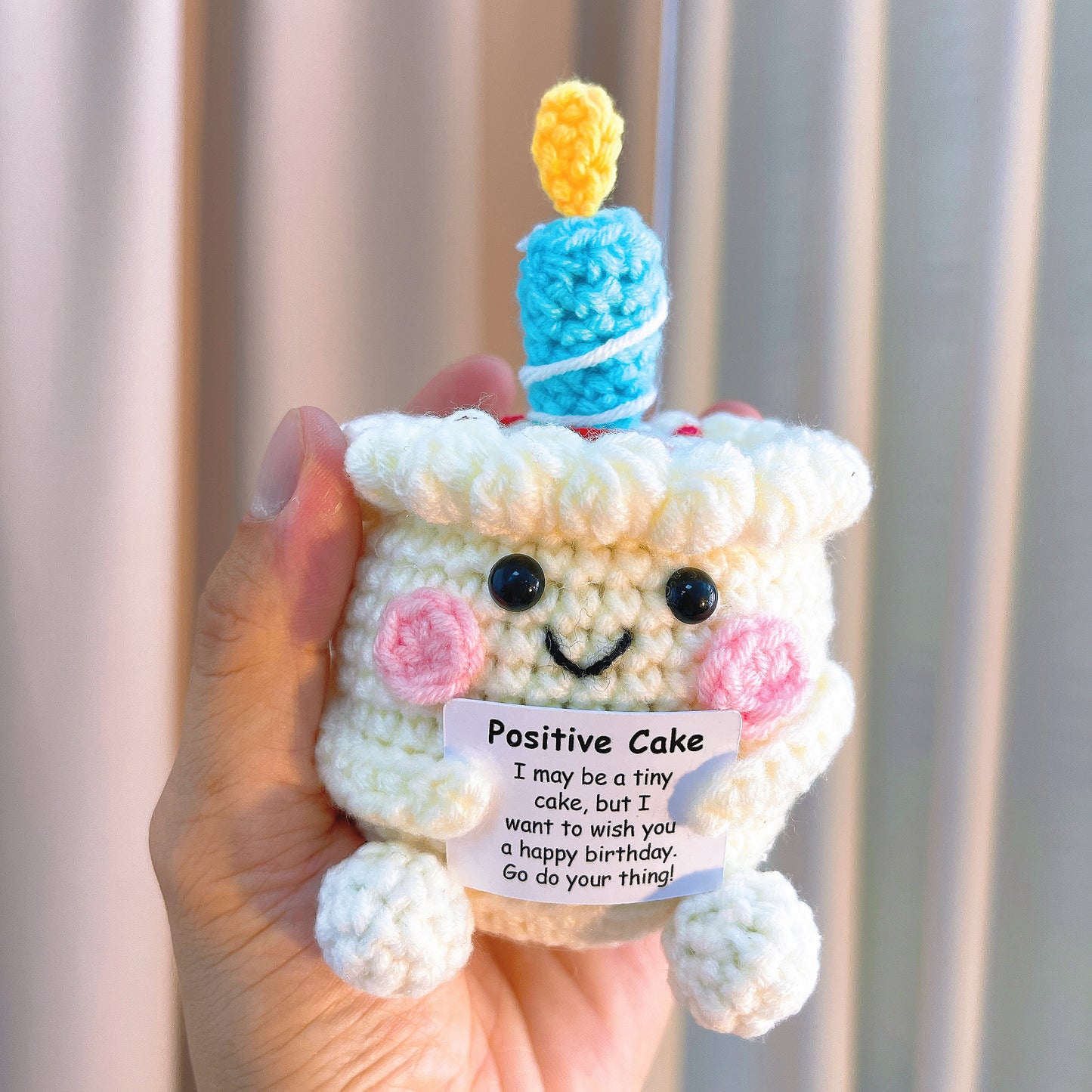 Crochet Birthday Cake with Customizable Card, Positive Cake Motivational Gift for Friends, Coworkers, Office, Happy Birthday, Encouragement
