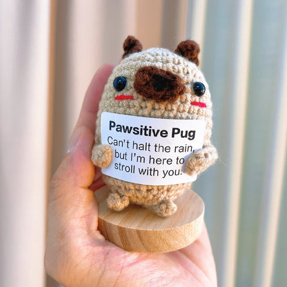 Crochet Pug Dog with Customizable Card, Handmade Gift, Positive Gift for Dog Lovers, Pet Loss Gift