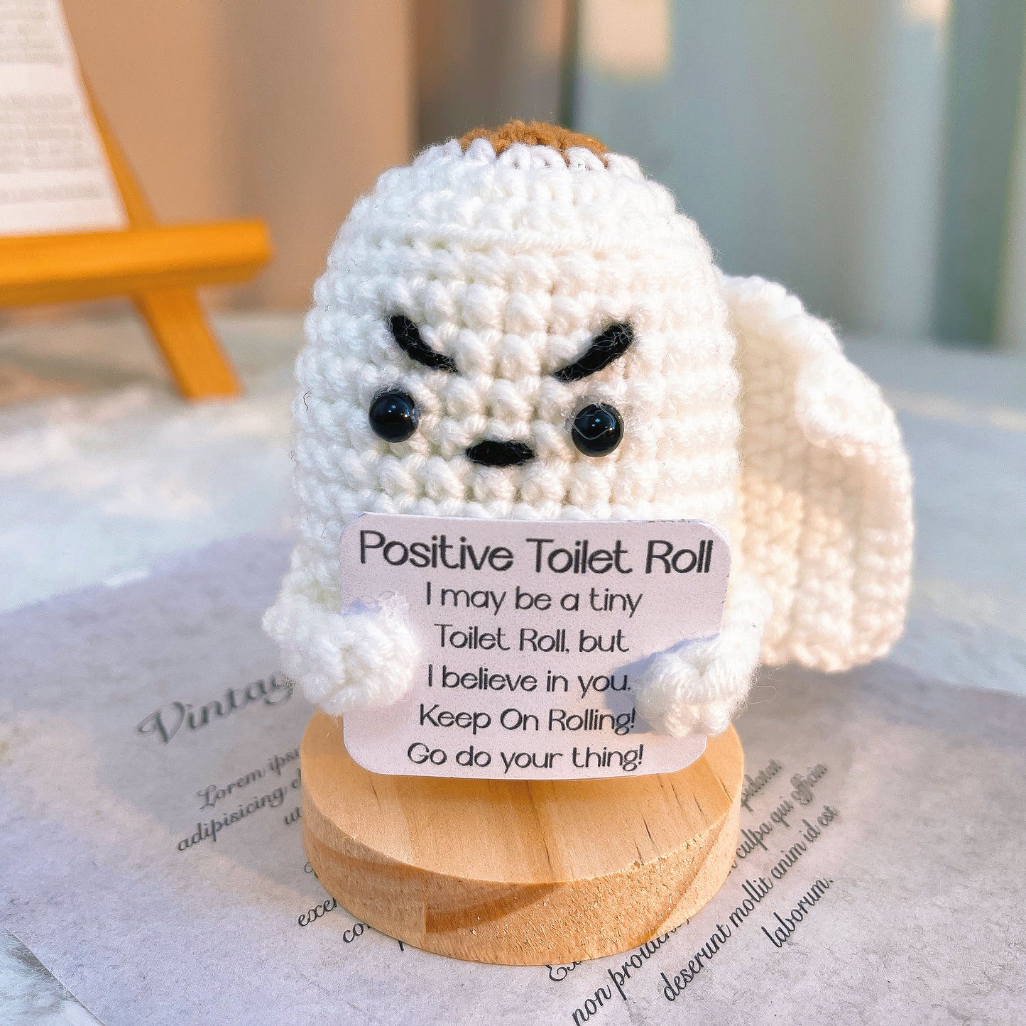 Crochet Toilet Paper Roll with Customizable Card, Handmade Funny Bathroom Novelty Gift for Friends, Positive Toilet Roll Joke, White Elephant, Gag Gift