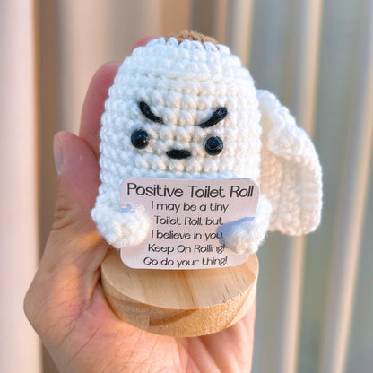 Crochet Toilet Paper Roll with Customizable Card, Handmade Funny Bathroom Novelty Gift for Friends, Positive Toilet Roll Joke, White Elephant, Gag Gift