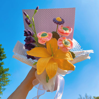 Handmade Crochet Lily Poppy Flower Bouquet - Daisies- Hypoallergenic, Pollen-Free, Artificial Forever Blooming Flowers Gift Birthday, Wedding, Anniversary, Mother's Day, Get Well Soon, Valentine's Day, Housewarming