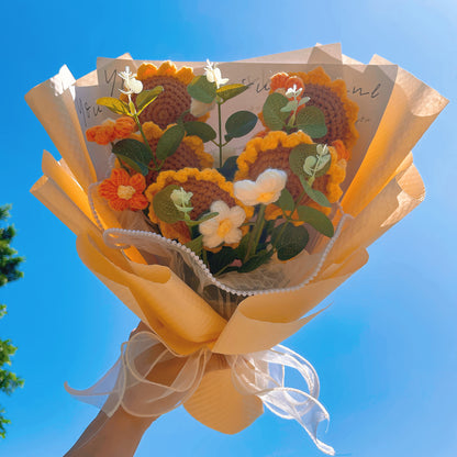 Handmade Crocheted Bouquet of Sunflowers and Puffy Flowers - Thoughtful Gifts Home Centerpiece Decor - The Bloom Crafter