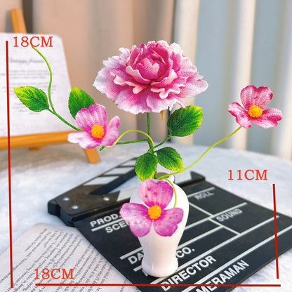 Handmade Micro Crochet Rose Bouquet with Daisies in Vase, Miniature Realistic Fake Flowers, One-of-a-Kind Textile Art, Artificial Yarn Plants for Home Office Table Decor - The Bloom Crafter