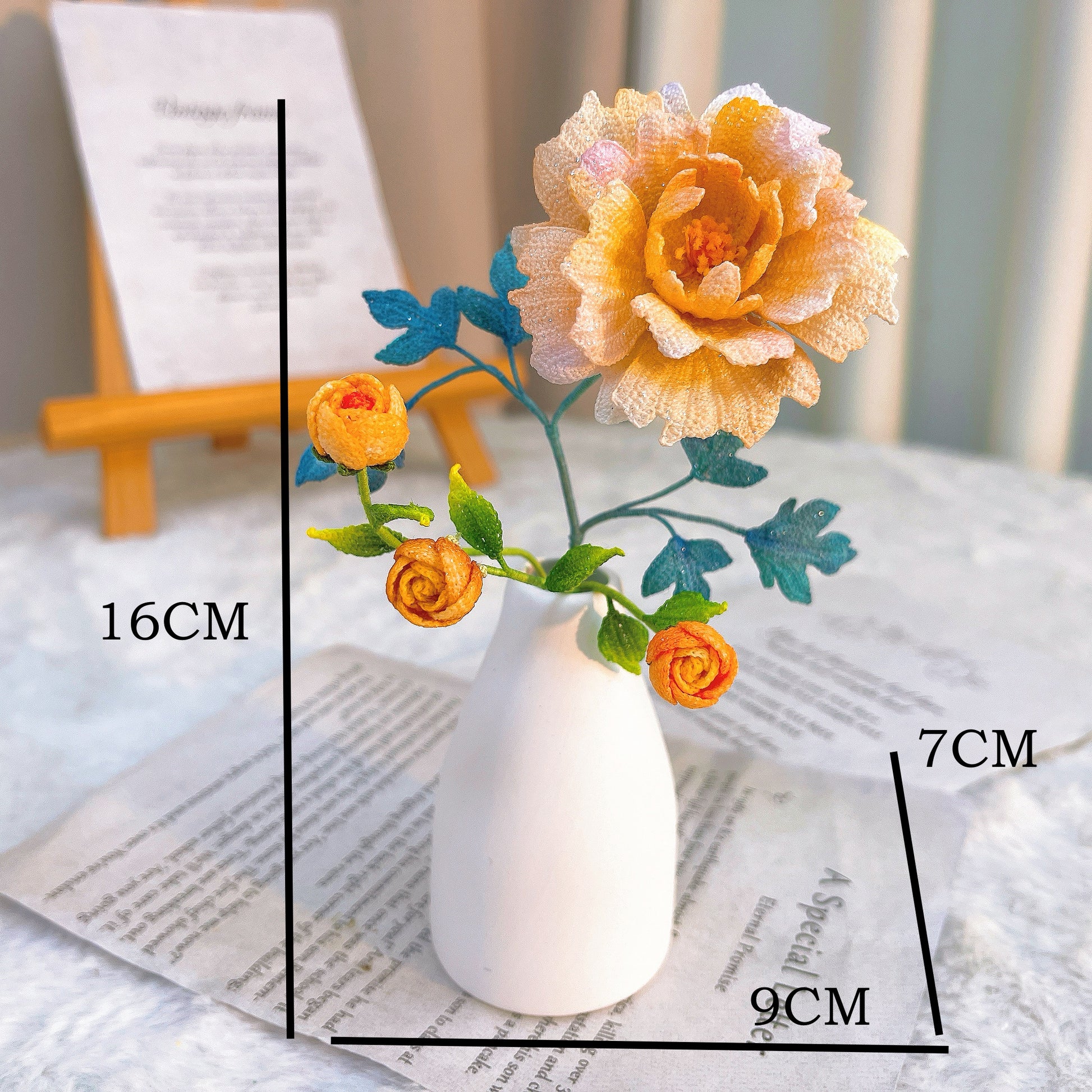 [Limited] Handmade Micro Crochet Rose Arrangement in Vase, Miniature Flowers, One-of-a-Kind Textile Artificial Art Yarn Plants for Home Office Table Decor, Allergy-Free Gift for Her Mom Wife, Valentine's Day Birthday Anniversary Mother's Day - The Bloom Crafter