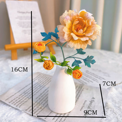 [Limited] Handmade Micro Crochet Rose Arrangement in Vase, Miniature Flowers, One-of-a-Kind Textile Artificial Art Yarn Plants for Home Office Table Decor, Allergy-Free Gift for Her Mom Wife, Valentine's Day Birthday Anniversary Mother's Day - The Bloom Crafter