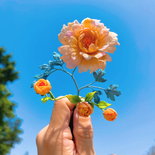 [Limited] Handmade Micro Crochet Yellow Rose Arrangement in Vase, Miniature Flowers, One-of-a-Kind Textile Artificial Art Yarn Plants for Home Office Table Decor, Allergy-Free Gift for Her Mom Wife, Valentine's Day Birthday Anniversary Mother's Day - The Bloom Crafter