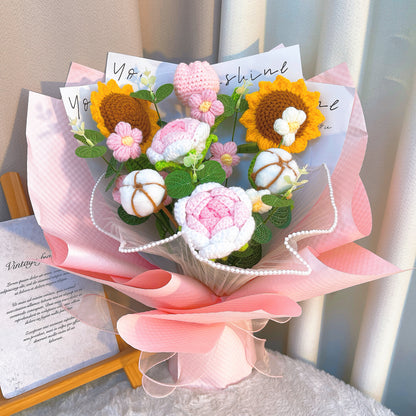 Floral Symphony: Handmade Crocheted Flower Bouquet in Pink - Sunflowers, Tulips, Puffs, Roses, and Cotton - An Exquisite Gift for Mother's Day, Weddings, or Valentine's Day - The Bloom Crafter