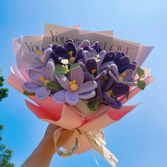 Mixed Purple Tulip Crochet Bouquet - Handcrafted 12 Purple & Light Purple Tulips - Allergy-Friendly Gift for Weddings, Birthdays, and Home Décor - The Bloom Crafter