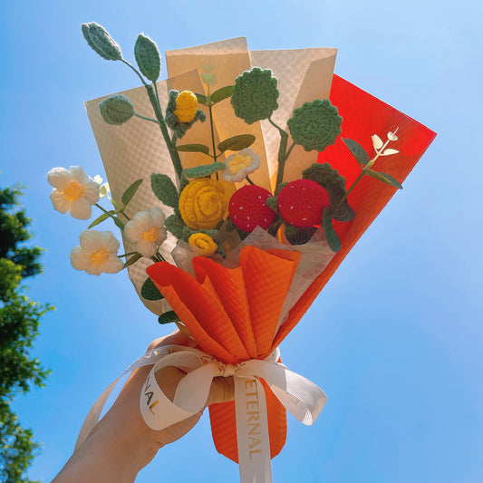 Handmade Crochet Strawberry Wrapped Bouquet - Valentine's Day Gift, Birthday Gifts for Girlfriend, Anniversary, Gift for Wife, Special Gift - The Bloom Crafter