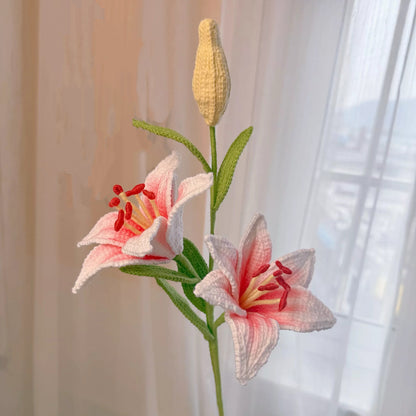 Crochet Double-Headed Lily Bouquet, Handmade Flower Home Decor, Allergy-Free Gift for Her Mom Wife, Birthday Anniversary Get Well Soon - The Bloom Crafter