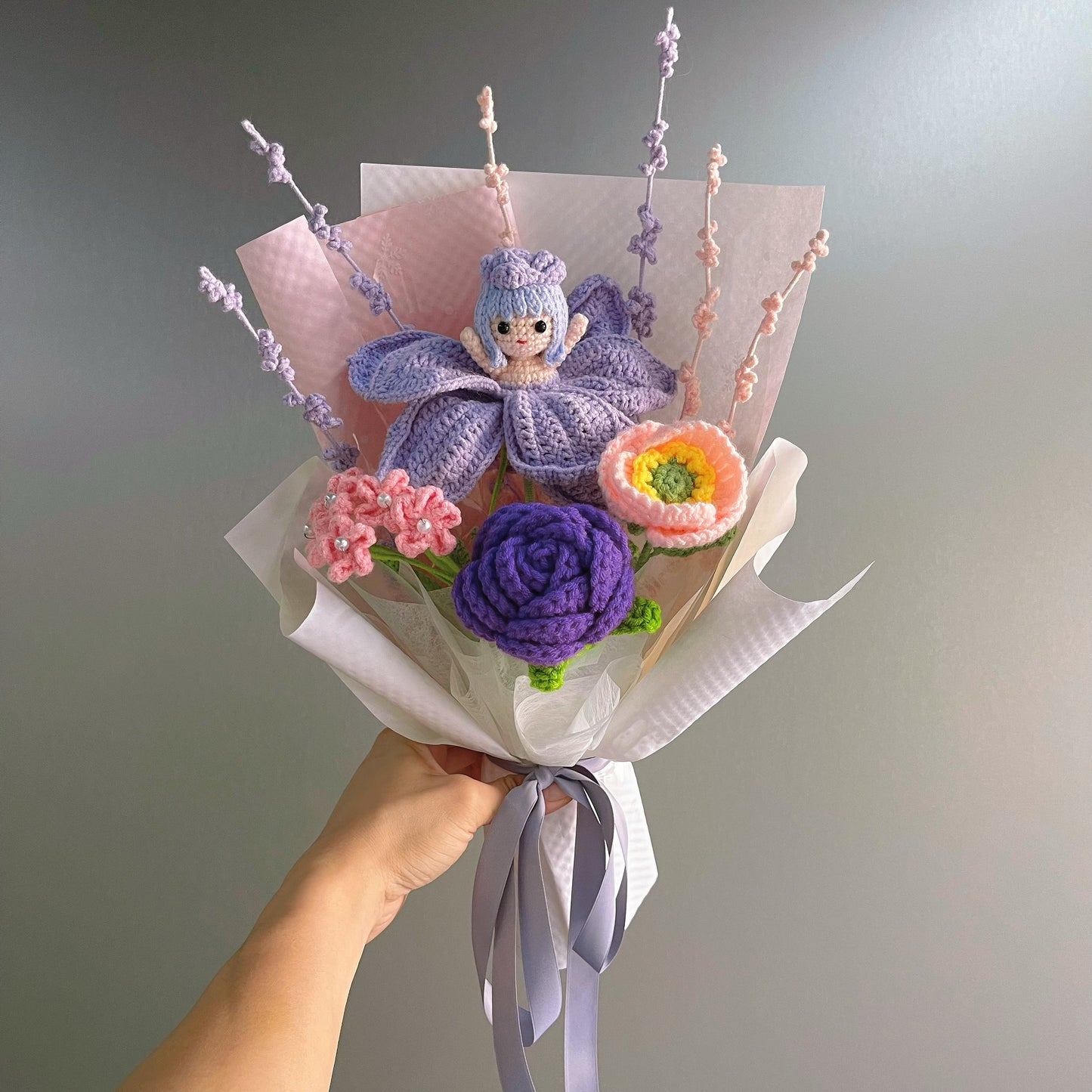 Handmade Crochet Purple Fairy Flower Bouquet – Flower That Turns into a Tulip, Wedding, Anniversary, Valentine’s Day, Mother’s Day - The Bloom Crafter