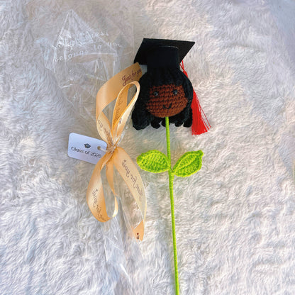 Customizable Crochet Graduation Doll Flower Mini Bouquet - Pride Graduate with Customizable Text "Class of 2026" Card - Hypoallergenic Gift, Teacher Appreciation & School Events - The Bloom Crafter