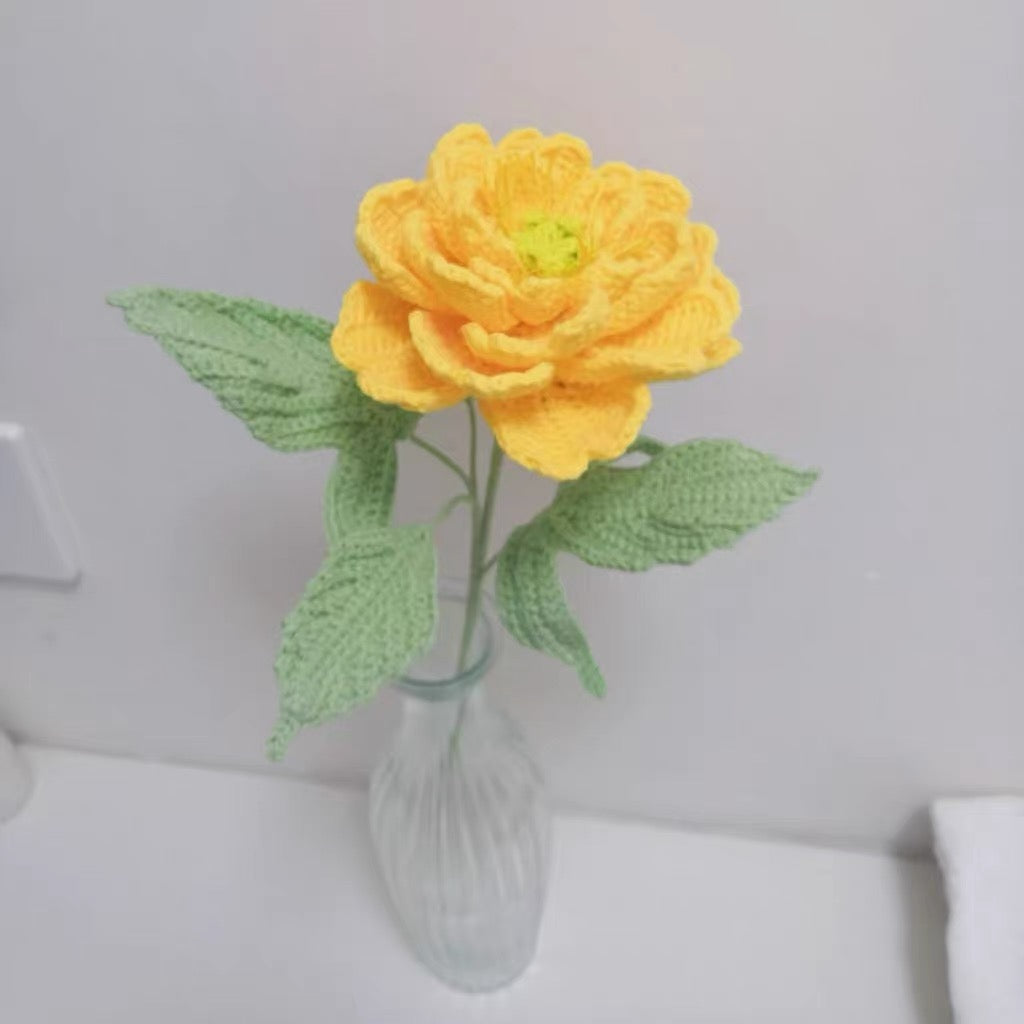 Handmade Crochet Pomegranate Golden Peony Flower Lavender Bouquet – Perfect for Anniversary, Birthday, Mother's Day, Valentine's Day, Get Well Soon, Wedding, Thanksgiving