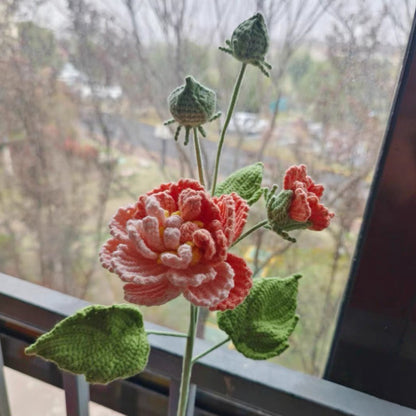 Handmade Crochet Sweet Blush Flower Bouquet – Wrapped Bundle with Pink-Gradient Hibiscus , Pink Rain Lily, Rose Pink Peony – Baby Girl Shower, Recital, Performance, Concert, Congrats, Get Well Soon, Sweet 16, Just Because