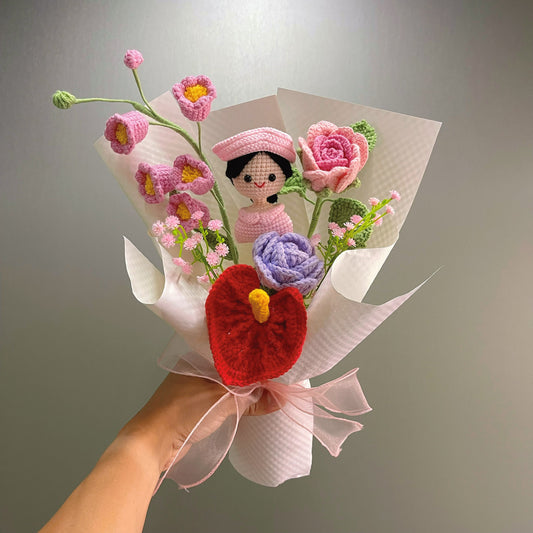 Handmade Crochet Nurse Theme Flower Bouquet –  Thank you Gift for Healthcare Workers, Caregivers – Allergy-Free Artificial Appreciation Flowers, Graduation, Get Well Soon
