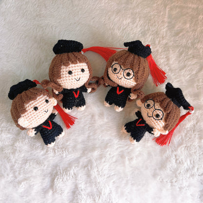 Handmade Crochet Graduation Doll Plushie – Boy and Girl Customizable Mini Amigurumi Figures for Bouquet Add-On or Keychain Attachment &nbsp;Perfect Gift for Graduation, Commencement, – Allergy-Free, Eco-Friendly Crochet Keepsake