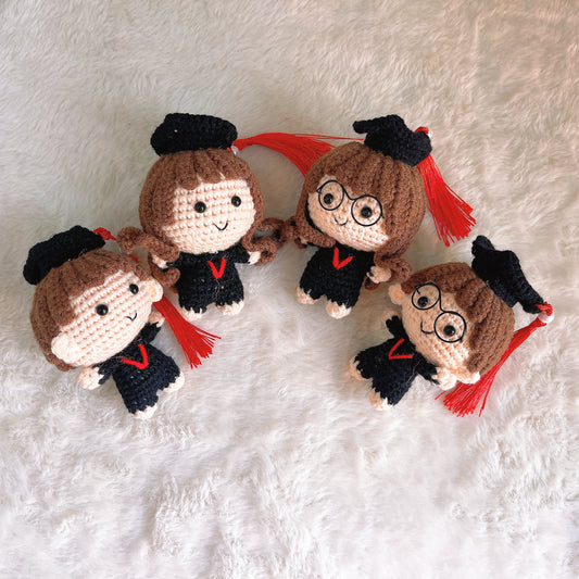 Handmade Crochet Graduation Doll Plushie – Boy and Girl Customizable Mini Amigurumi Figures for Bouquet Add-On or Keychain Attachment &nbsp;Perfect Gift for Graduation, Commencement, – Allergy-Free, Eco-Friendly Crochet Keepsake