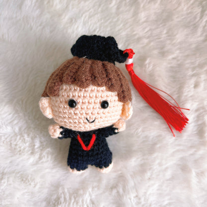 Handmade Crochet Graduation Doll Plushie – Boy and Girl Customizable Mini Amigurumi Figures for Bouquet Add-On or Keychain Attachment &nbsp;Perfect Gift for Graduation, Commencement, – Allergy-Free, Eco-Friendly Crochet Keepsake