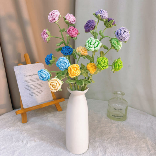 Bouquet di Rose Multiflora Sfumate all'Uncinetto Fatto a Mano - Set da 5 Colori Ombré - Fiori Finti Anallergici per Arredamento, Matrimoni, Anniversari, San Valentino, Festa della Mamma e Idee Regalo