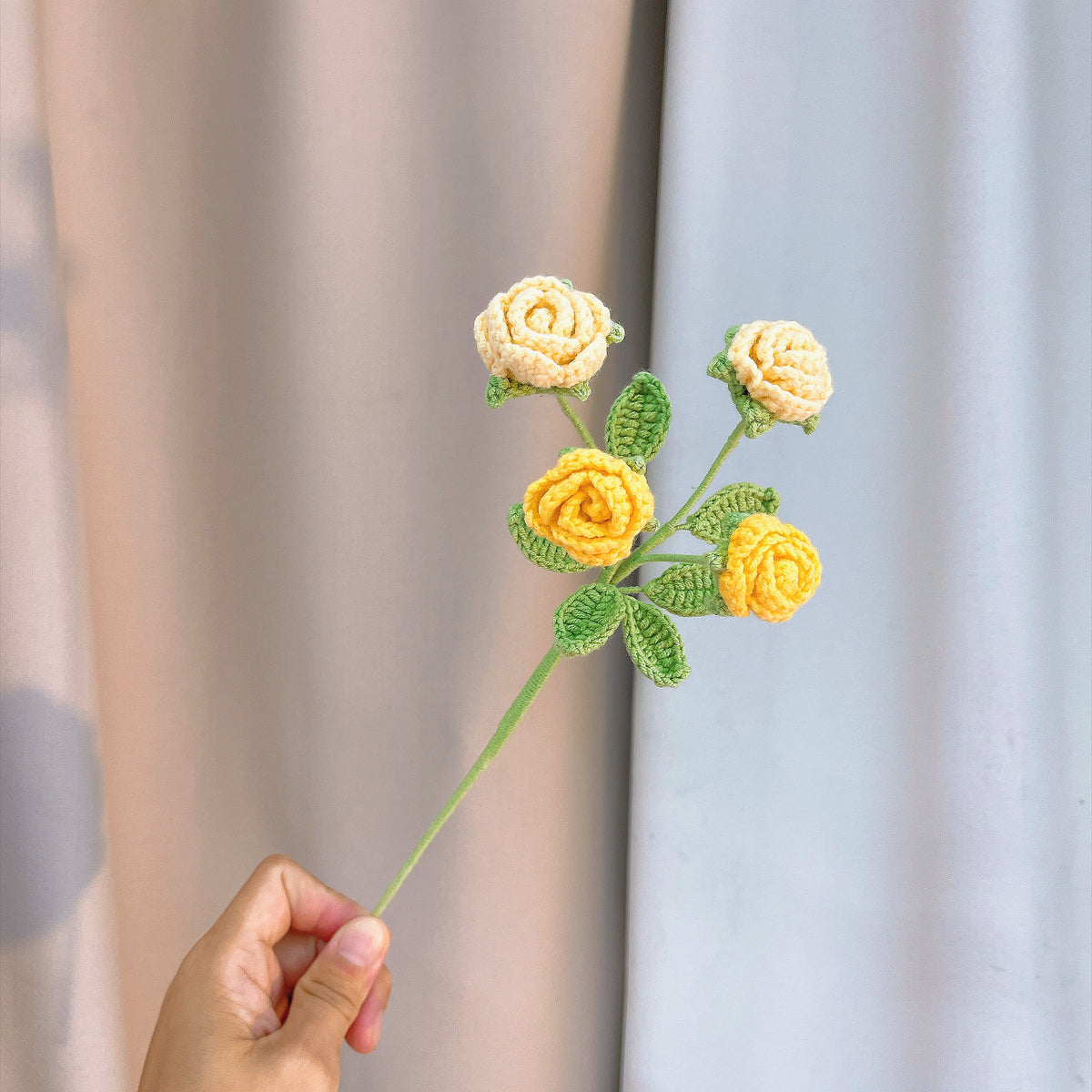 Celestial Tulip Crochet Flower Bouquet, Plumeria, Dark Green Leaves, Yellow Gradient Multi-Head Rose, Gift for Her, Birthday Anniversary, Allergy-Friendly - The Bloom Crafter