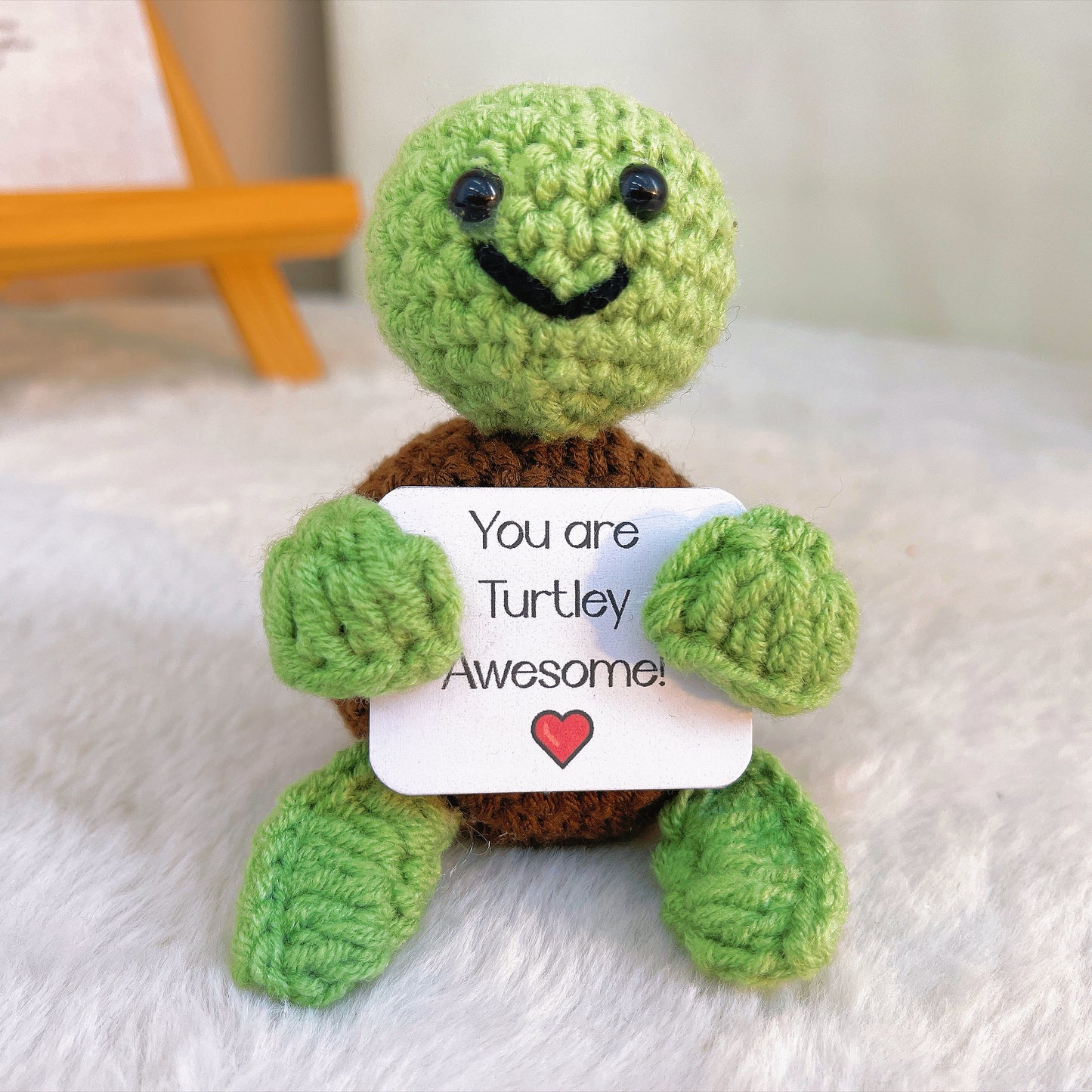 Handmade Crochet Turtle Plush Toy Mini Amigurumi Turtle with Customizable Text – Personalized Gift for Turtle Lovers, Motivational Desk Decor, Stress Relief Squishy Toy, Perfect for Birthday, Graduation, Encouragement, Get Well