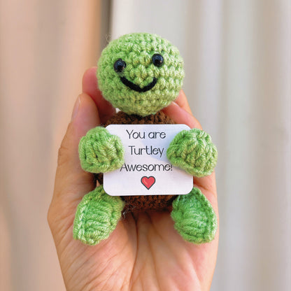 Handmade Crochet Turtle Plush Toy Mini Amigurumi Turtle with Customizable Text – Personalized Gift for Turtle Lovers, Motivational Desk Decor, Stress Relief Squishy Toy, Perfect for Birthday, Graduation, Encouragement, Get Well
