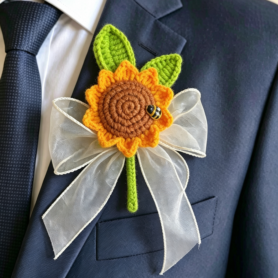 Handmade Crochet Wedding Boutonniere Set for Groom Groomsmen – Hypoallergenic Knitted Flowers Rustic Boho Prom Corsage for Ceremony, Party, Anniversary, Prom, Mother’s Day, Valentine’s