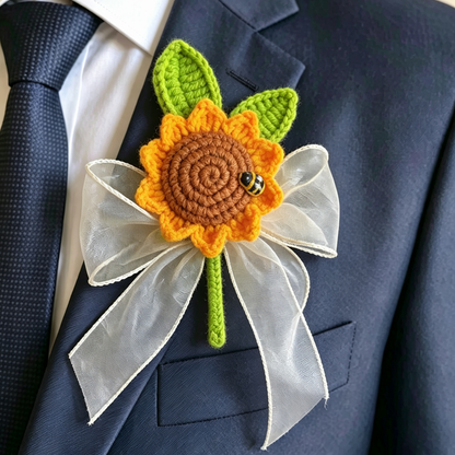 Handmade Crochet Wedding Boutonniere Set for Groom Groomsmen – Hypoallergenic Knitted Flowers Rustic Boho Prom Corsage for Ceremony, Party, Anniversary, Prom, Mother’s Day, Valentine’s