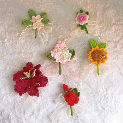 Handmade Crochet Wedding Boutonniere Set for Groom Groomsmen – Hypoallergenic Knitted Flowers Rustic Boho Prom Corsage for Ceremony, Party, Anniversary, Prom, Mother’s Day, Valentine’s
