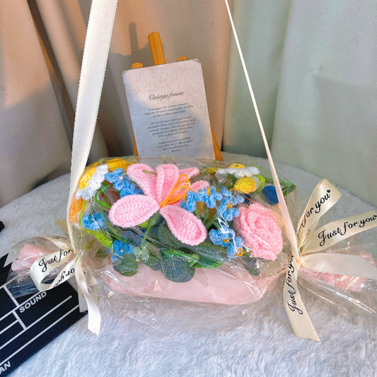Handmade Crochet Candy Bouquet – Wearable Backpack Floral&nbsp; – Hypoallergenic Knitted Gift Bouquet for Birthday, Valentine's Day, Mother's Day, Bridal Shower, Baby Shower, Graduation, Prom, Anniversary – Unique Sweet-Themed Keepsake