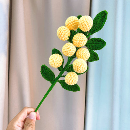 Handmade Crochet Golden Wattle Single Stem | Yellow Pom-Pom Amigurumi Flower | Australian Native Flower | Single Stems for Vase or Bouquet Arrangement | Allergy-Friendly Yarn Flowers | Gift for Birthday, Mother's Day, Anniversary, Housewarming, Home Decor