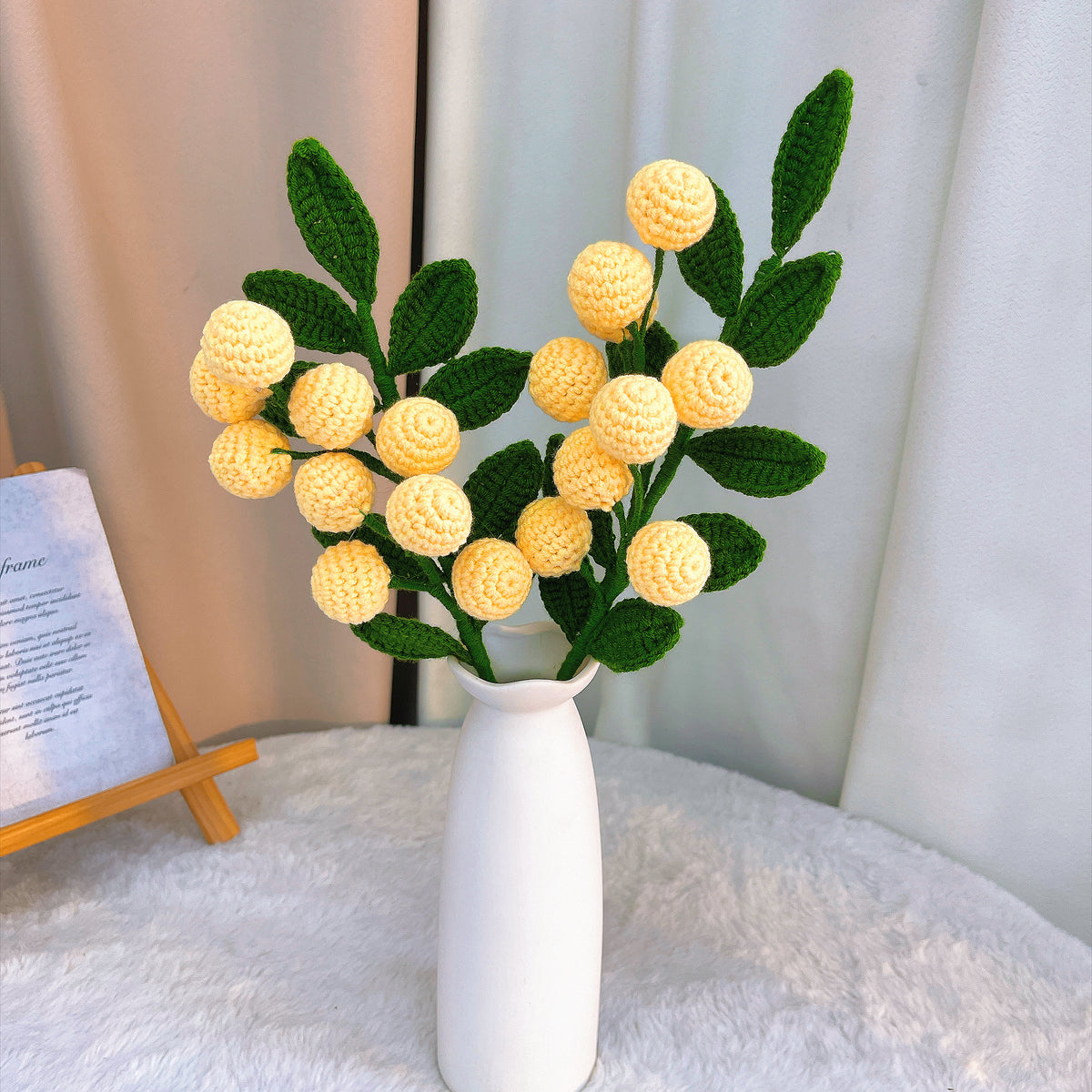 Handmade Crochet Golden Wattle Single Stem | Yellow Pom-Pom Amigurumi Flower | Australian Native Flower | Single Stems for Vase or Bouquet Arrangement | Allergy-Friendly Yarn Flowers | Gift for Birthday, Mother's Day, Anniversary, Housewarming, Home Decor