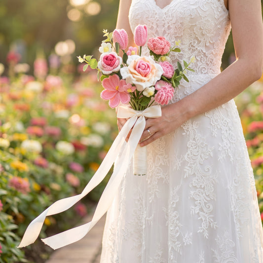 Wedding Blooming Splendor: Handcrafted Crocheted Pink Collection Bouquet - A Luxurious Tapestry of Yarn and Elegance