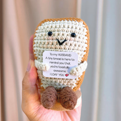 Handmade Crochet Bread Toast Ornament with Customizable Card, To My Husband Gift, Funny I Loaf You Pun, Cute Couple Gift for Husband, Valentine's Day, Anniversary, Birthday, Father's Day, Thinking of You