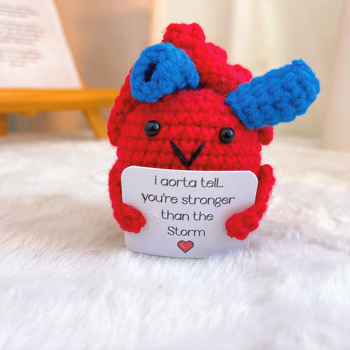 Crochet Supportive Anatomical Heart Plushie, with Customizable Card, I Aorta Tell You You're Stronger Than the Storm, Handmade Cute Funny Get Well Soon Gift, Encouragement Gift, Nurse Doctor, Cardiology Heart Thinking of You