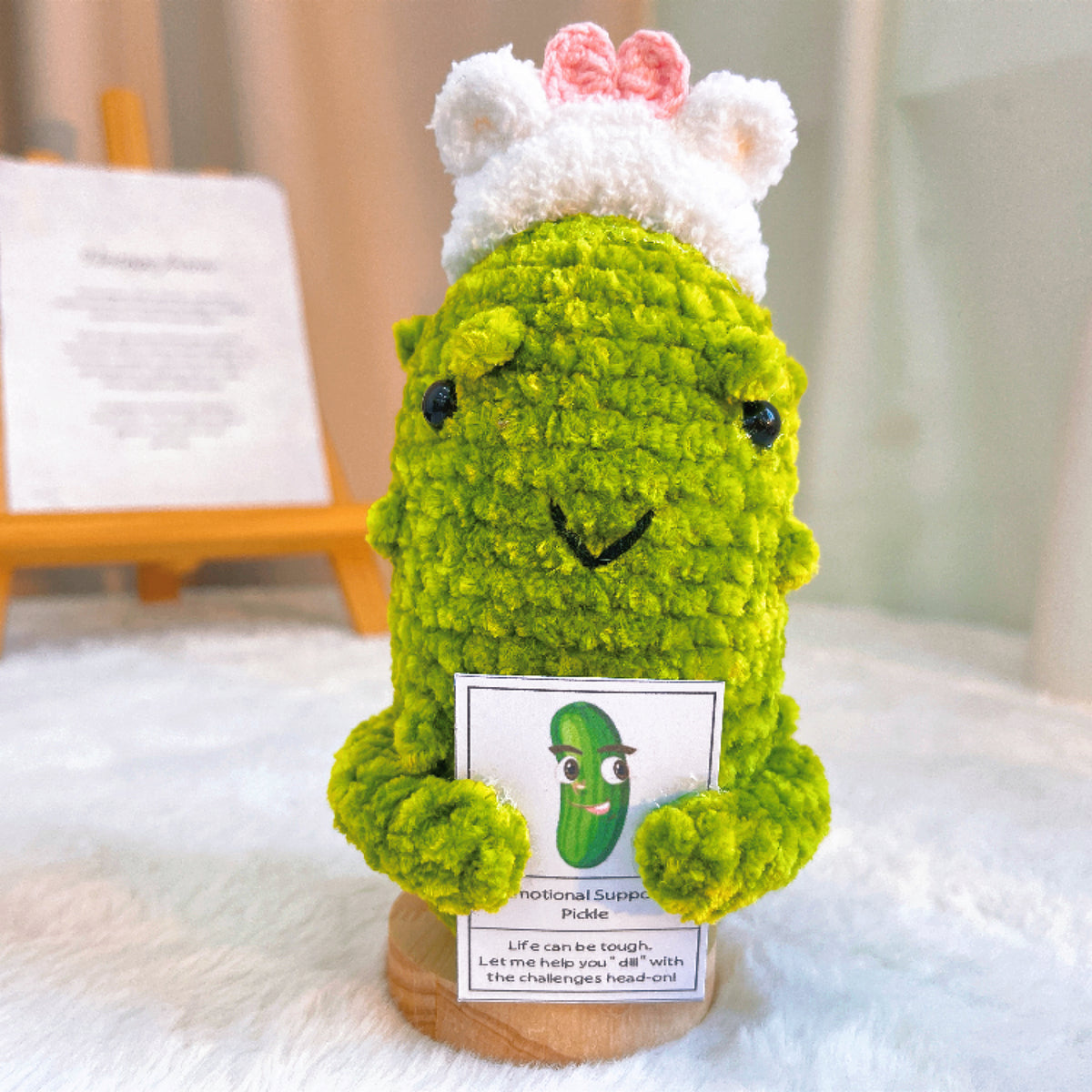 Crochet Comfy Pickle Plushie with Customizable Card, Emotional Support Cucumber Funny Gift, Let Me Help You Dill With It, Cute Encouragement Get Well Soon, Thinking of You Best Friend Gift