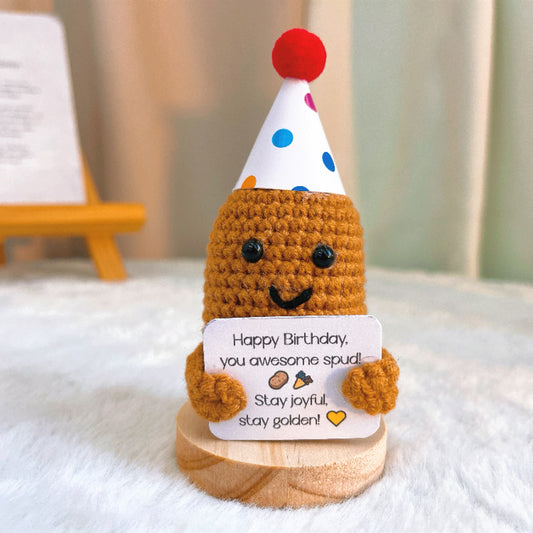 Crochet Birthday Potato Celebration Plushie with Customizable Card, Happy Birthday You Handmade Awesome Spud, Cute Funny Birthday Gift, Party Favor Best Friend Gift, Thinking of You