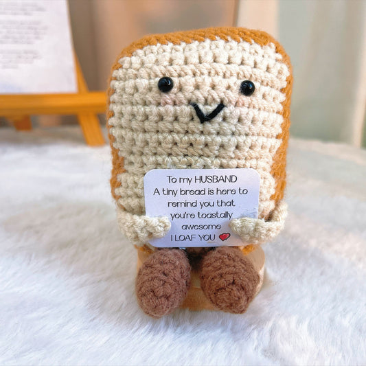 Handmade Crochet Bread Toast Ornament with Customizable Card, To My Husband Gift, Funny I Loaf You Pun, Cute Couple Gift for Husband, Valentine's Day, Anniversary, Birthday, Father's Day, Thinking of You
