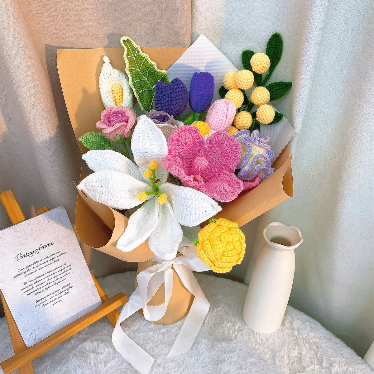 Petal Reverie Crochet Flower Bouquet – Handmade Lily, Hibiscus, Rose, Calla Lily, Tulip, Carnation, Daisy; – Gift for Birthday, Valentine's Day, Mother's Day, Anniversary, Wedding, Graduation, Christmas