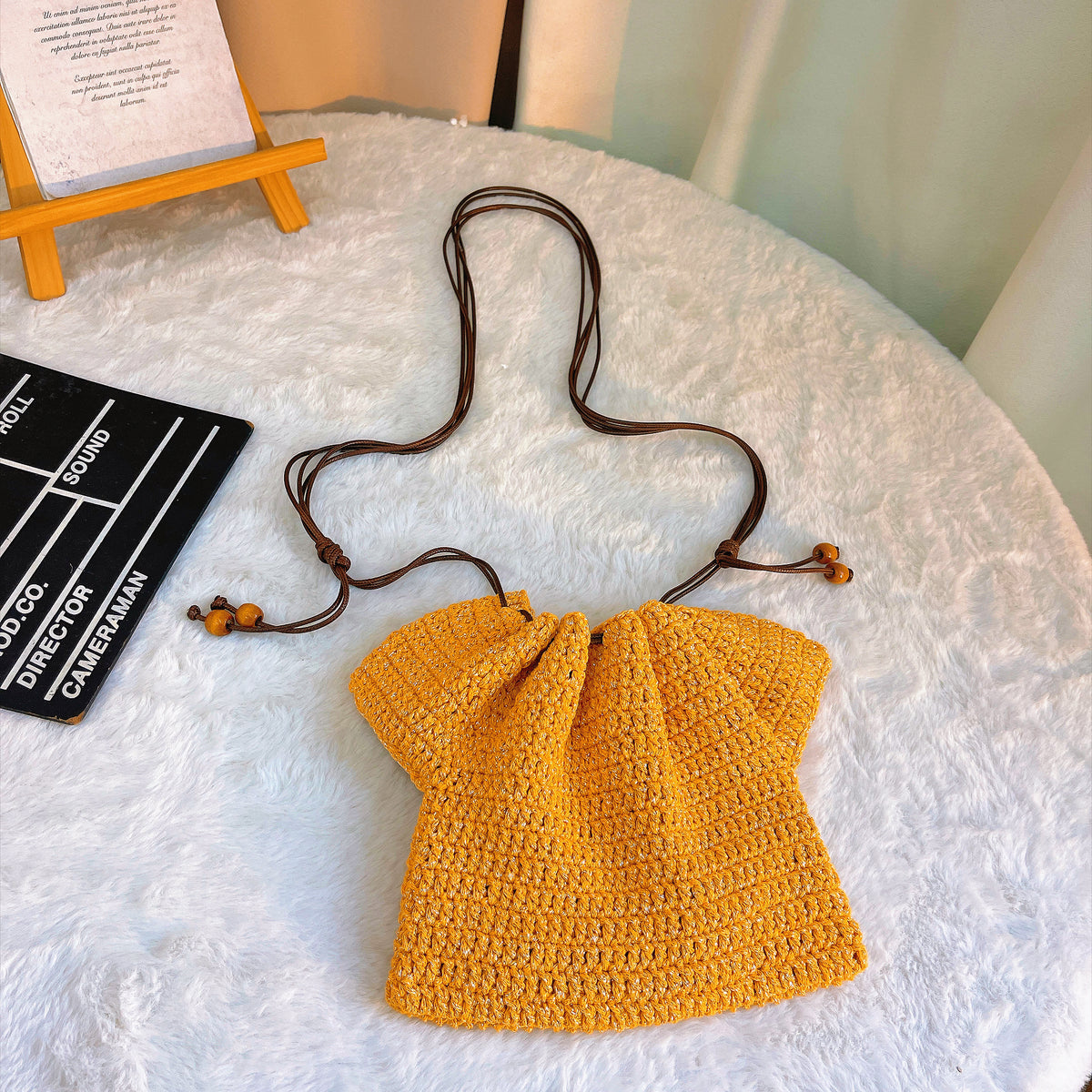 Handmade Crochet Drawstring Bag – Yellow Dress-Shaped Pouch – Custom Floral Embroidery Available – Small Knit Purse for Phone, Cosmetics, Earphones, Tissue – Kawaii Yarn Gift Bag for Birthday, Valentine's Day, Mother's Day, Christmas