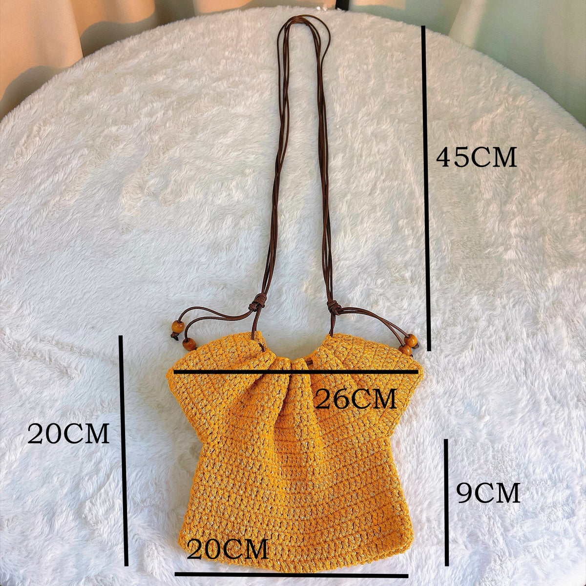 Handmade Crochet Drawstring Bag – Yellow Dress-Shaped Pouch – Custom Floral Embroidery Available – Small Knit Purse for Phone, Cosmetics, Earphones, Tissue – Kawaii Yarn Gift Bag for Birthday, Valentine's Day, Mother's Day, Christmas