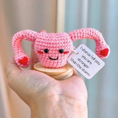 Crochet Uterus Desk Ornament with Customizable Card – Handmade Pun Gift for Women – Get Well Soon, Cheer Up
