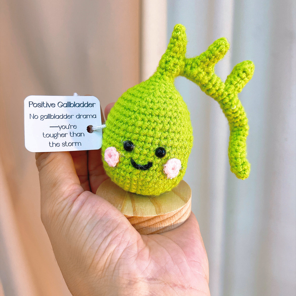Handmade Crochet Gallbladder Desk Ornament with Customizable Card – Gift for Get Well Soon, Surgery Recovery, Nurses, Doctors – White Elephant, Secret Santa