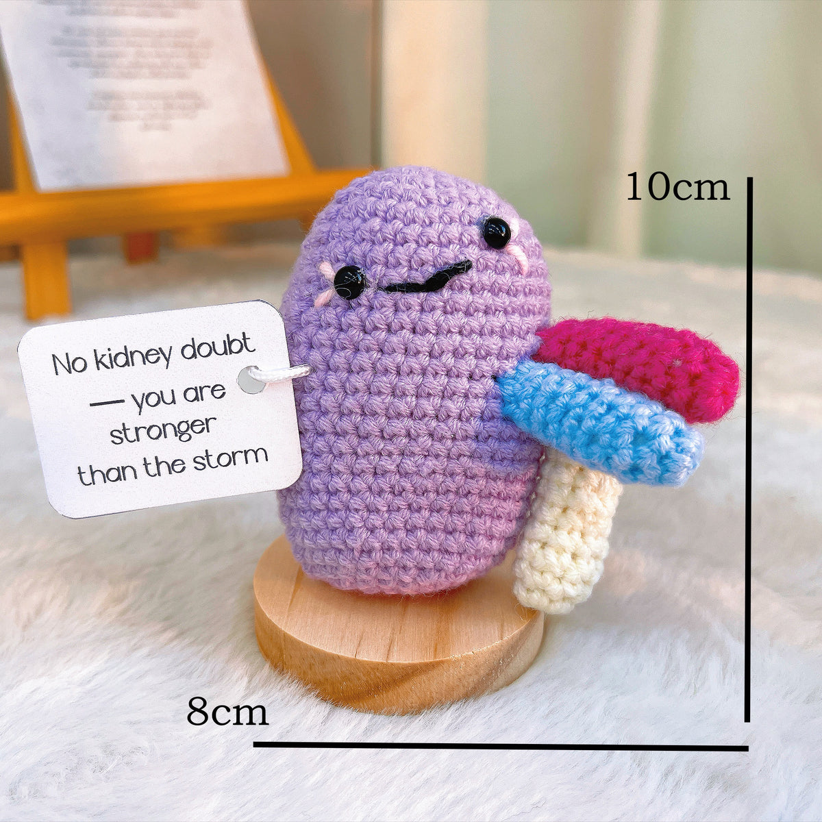 Crochet Kidney Desk Ornament Customizable Card – Handmade Gift for Get Well Soon, Surgery Recovery, Transplant, Nurses, Doctors – White Elephant, Secret Santa