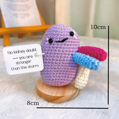 Crochet Kidney Desk Ornament Customizable Card – Handmade Gift for Get Well Soon, Surgery Recovery, Transplant, Nurses, Doctors – White Elephant, Secret Santa