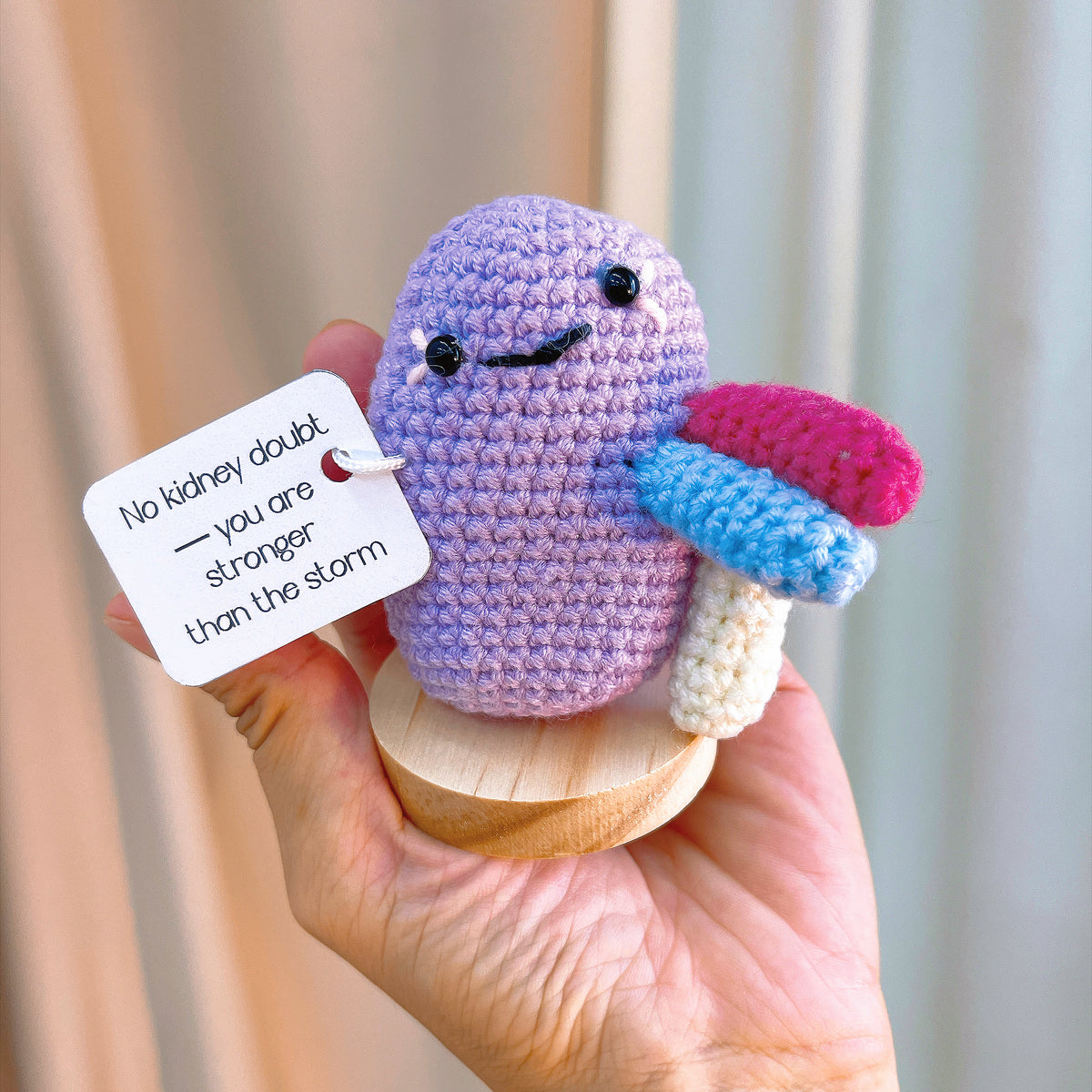 Crochet Kidney Desk Ornament Customizable Card – Handmade Gift for Get Well Soon, Surgery Recovery, Transplant, Nurses, Doctors – White Elephant, Secret Santa
